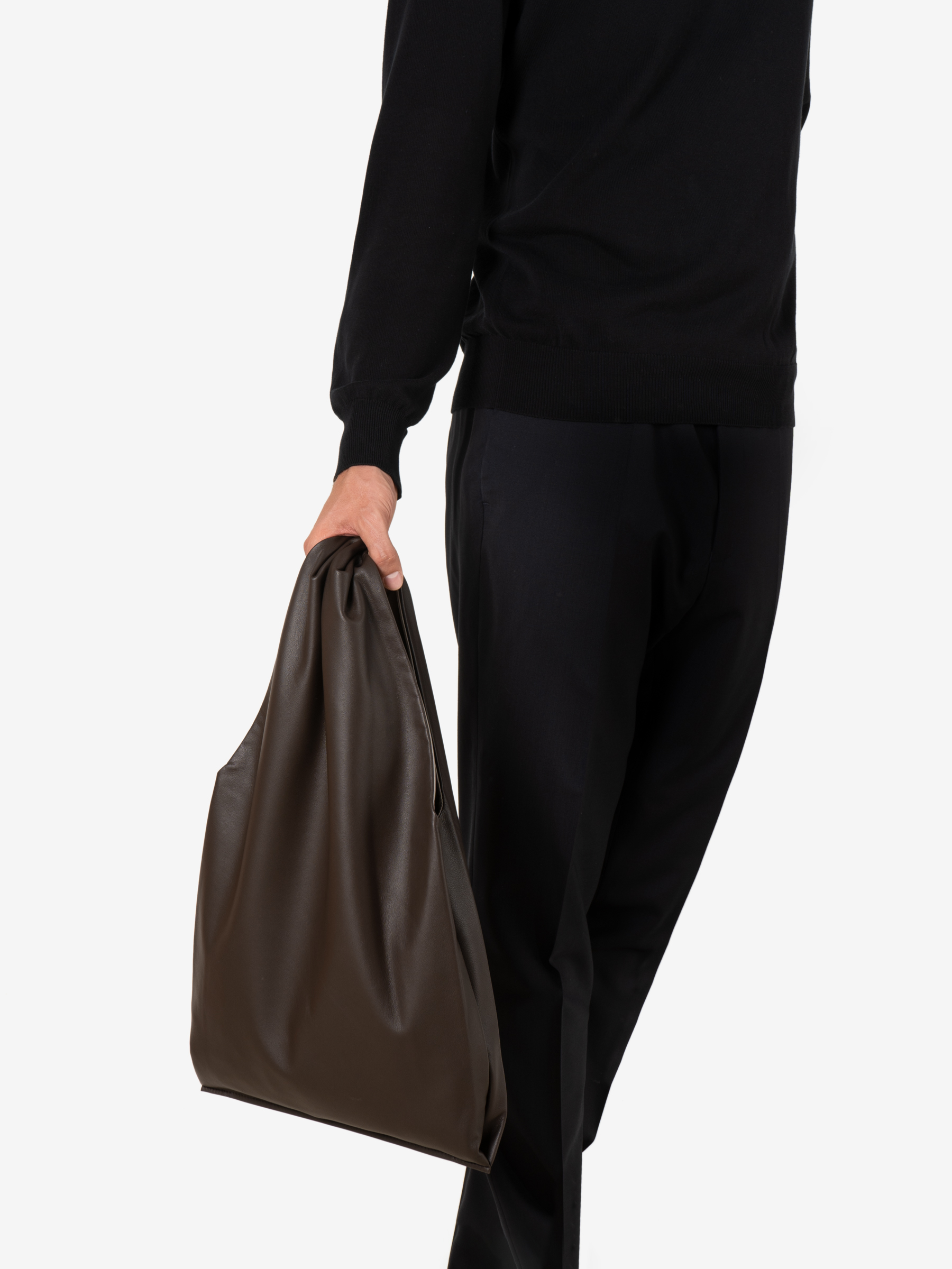 LATO tote bag in dark brown lamb nappa leather | TSATSAS