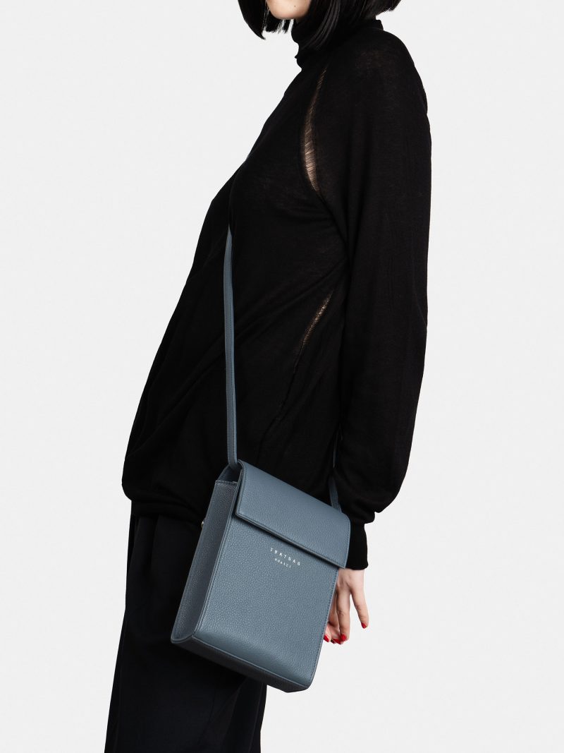 VIGO shoulder bag in slate blue calfskin leather | TSATSAS